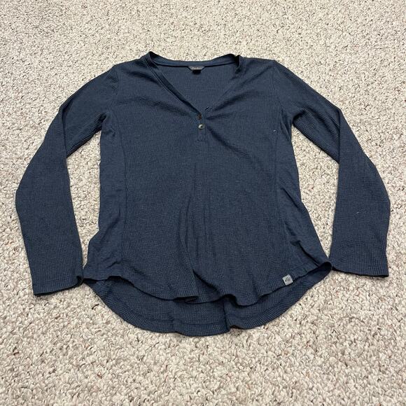 Eddie Bauer Tops - Eddie Bauer Waffle Knit Henley Long Sleeve Tee Sz S Blue Cabincore Cozy Outdoor